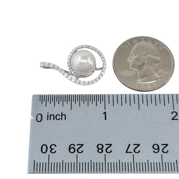 Elegant Pearl Pendant | Sterling Silver CZ Accent Swirl Jewelry - Picture 6 of 7